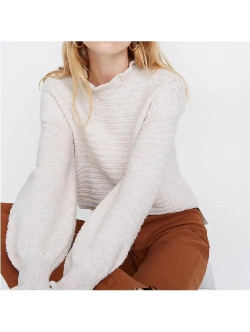 Madewell Women’s Ruffle-Neck Pullover Sweater in Cotton-Merino Yarn Size S